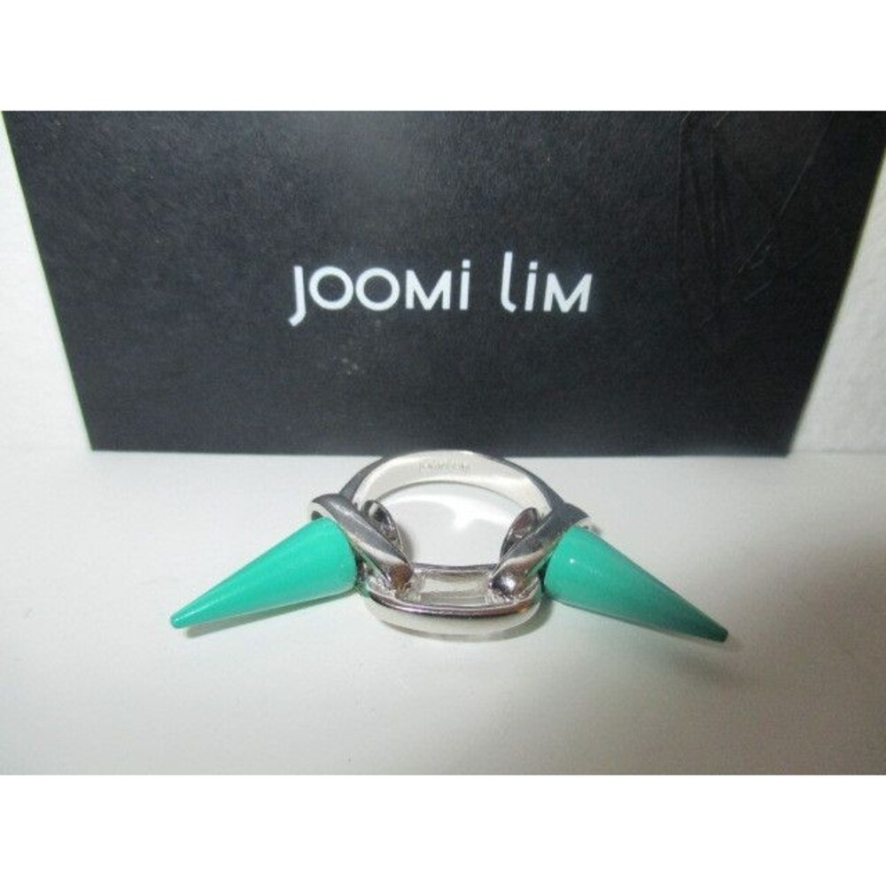 JOOMI LIM Silver l Double Spike Link Ring Size 5 NWOT $181 GREEN